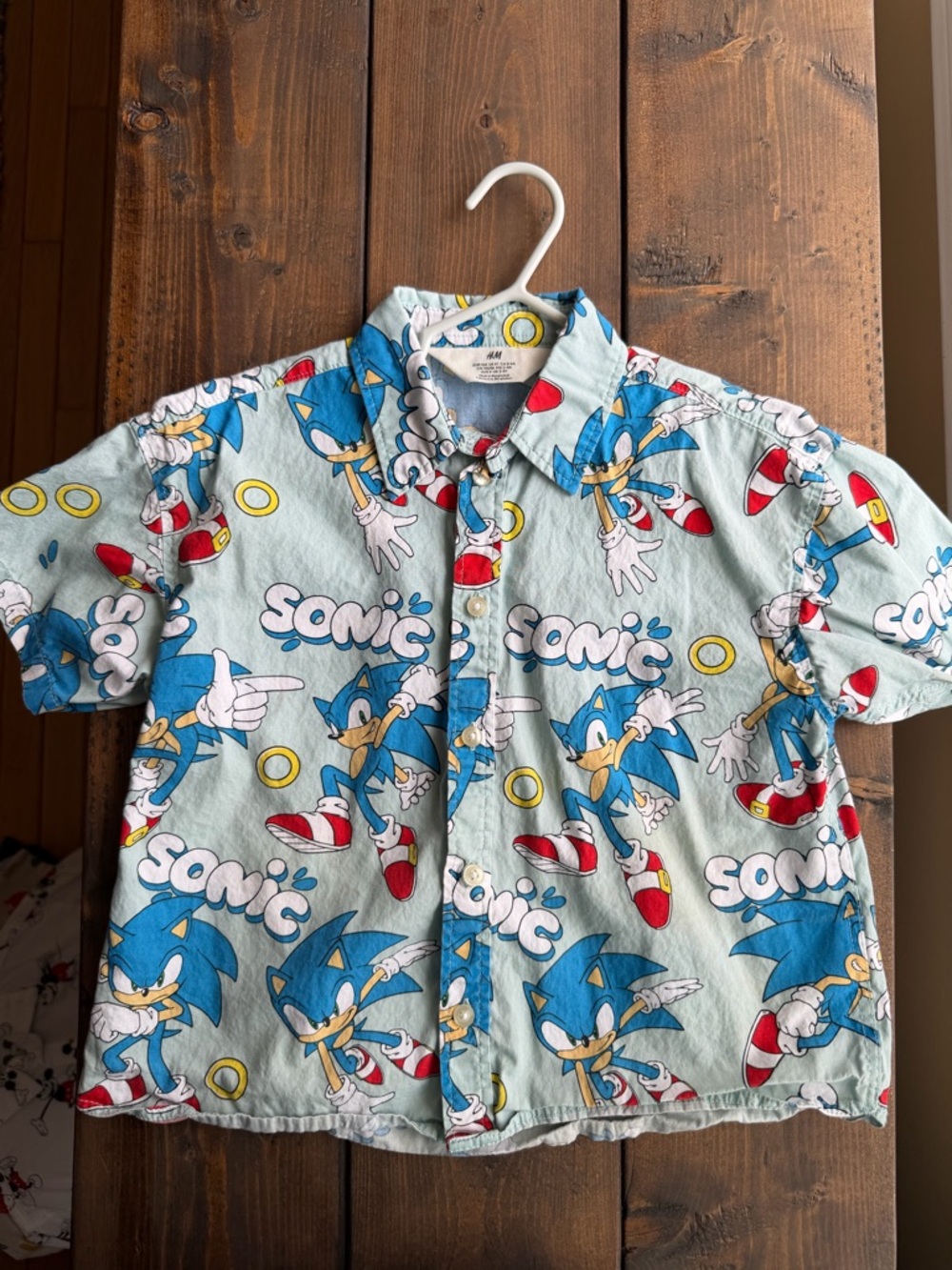 H&M Light Blue Sonic Graphic Short-Sleeve Button-Up Shirt